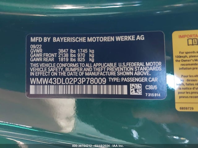 2023 MINI CONVERTIBLE WMW43DL02P3P78009 Photo 8