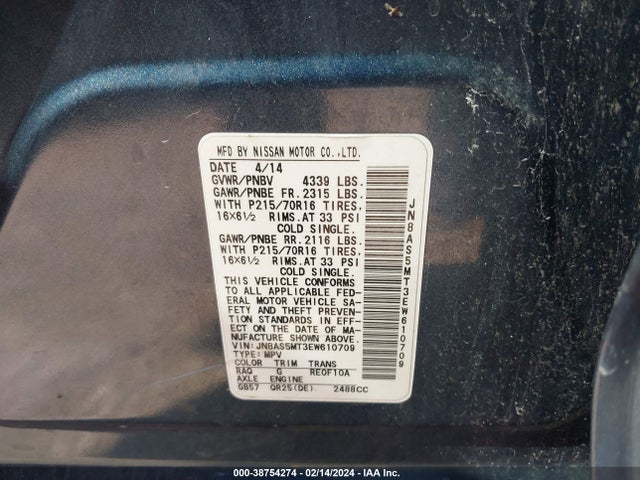 Nissan Rogue Select S 2014 JN8AS5MT3EW610709 Image 9