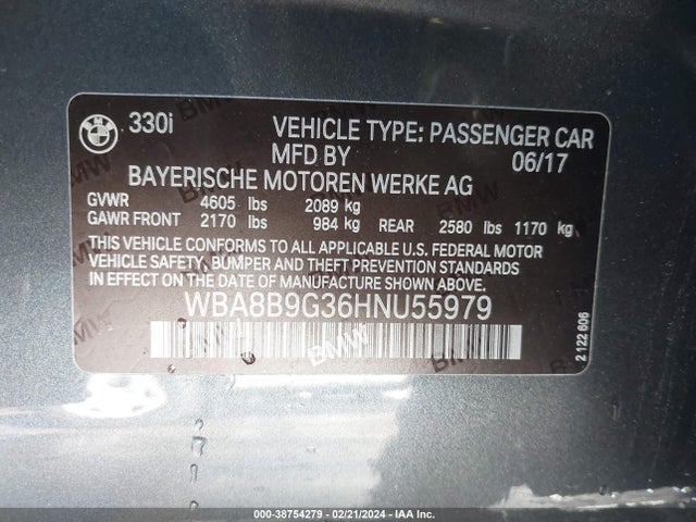 BMW 330I 2017 WBA8B9G36HNU55979 Image 8