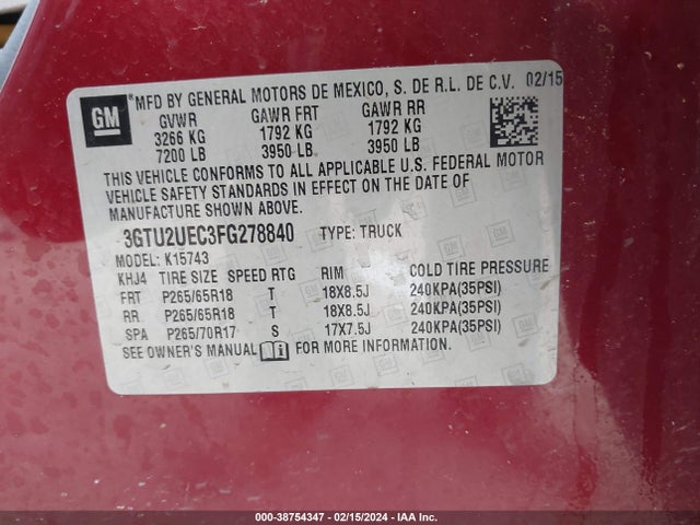 GMC Sierra 1500 Sle 2015 3GTU2UEC3FG278840 Image 9