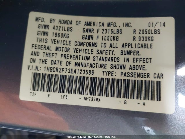 Honda ACCORD EX 2014 1HGCR2F73EA123586 Image 9