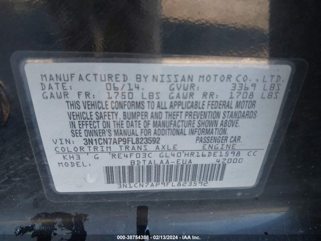 Nissan Versa 1.6 S 2015 3N1CN7AP9FL823592 Image 9