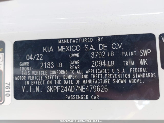 KIA Forte Lxs 2022 3KPF24AD7NE479626 Image 9