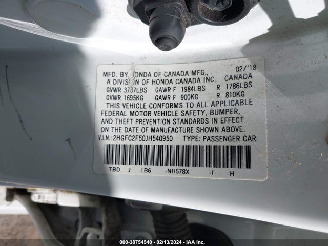 Honda Civic Lx 2018 2HGFC2F50JH540950 Image 9
