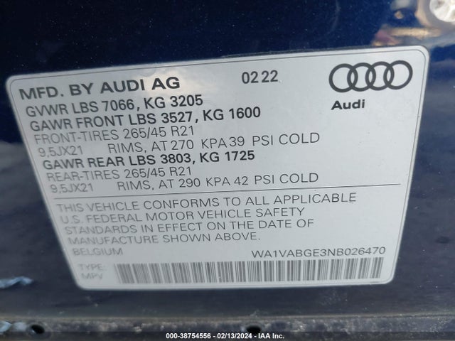 WA1VABGE3NB026470 Audi E-tron Chronos Quattro