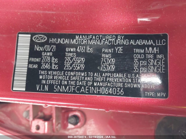 Hyundai TUCSON SEL 2022 5NMJFCAE1NH064036 Image 9