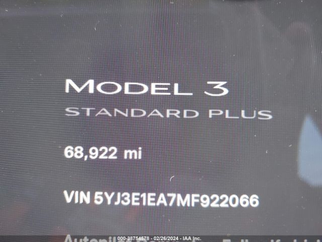 5YJ3E1EA7MF922066 Tesla Model 3 Standard Range Plus Rear-wheel Drive