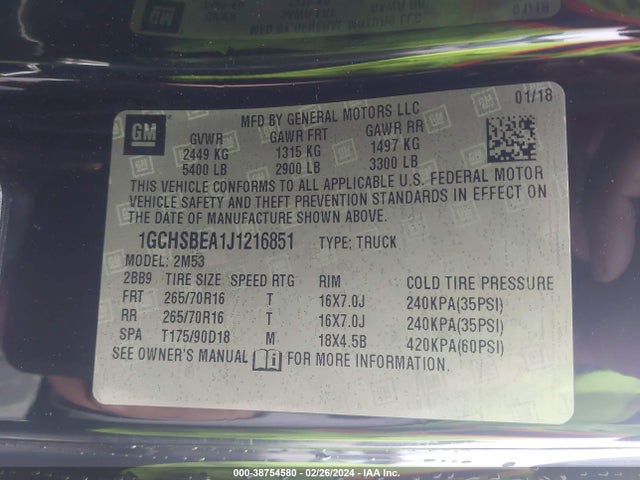 Chevrolet Colorado Wt 2018 1GCHSBEA1J1216851 Image 9