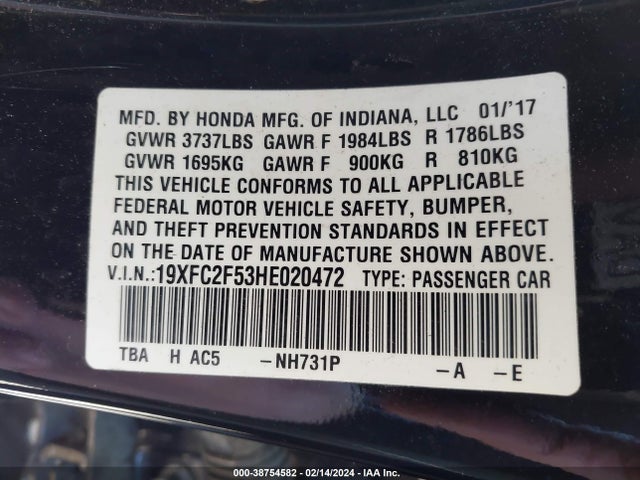 Honda Civic Lx 2017 19XFC2F53HE020472 Image 9
