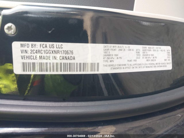 2C4RC1GGXNR170676 Chrysler Pacifica Limited