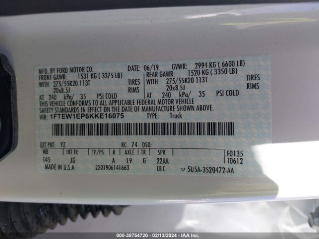 1FTEW1EP6KKE16075 Ford F-150 Xl