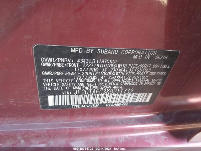 JF2GTAEC3K8211732 Subaru Crosstrek 2.0i Premium