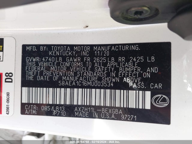 58AEA1C16MU003534 Lexus Es 300h Luxury