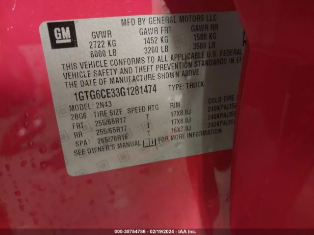 1GTG6CE33G1281474 GMC CANYON SLE