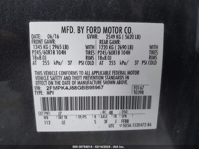 Ford EDGE SEL 2016 2FMPK4J88GBB95967 Image 9