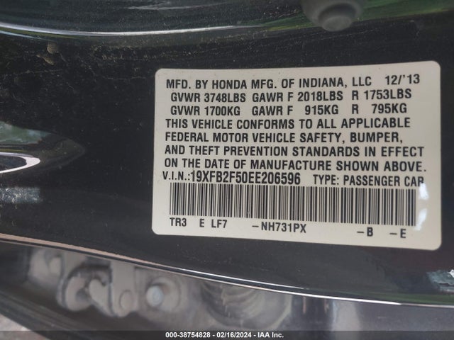 Honda Civic Lx 2014 19XFB2F50EE206596 Image 9