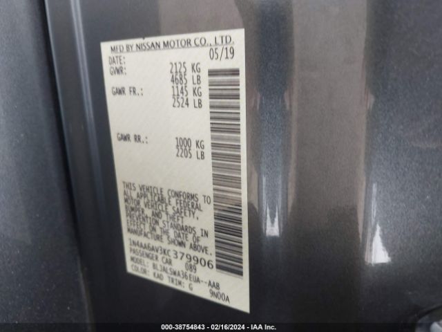 1N4AA6AV3KC379906 Nissan Maxima 3.5 Sr