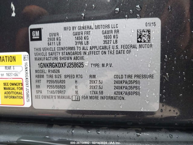 Chevrolet Traverse 1lt 2015 1GNKRGKDXFJ258625 Image 9