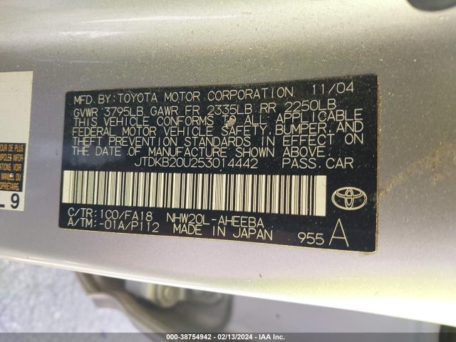 2005 TOYOTA PRIUS VIN: JTDKB20U253014442