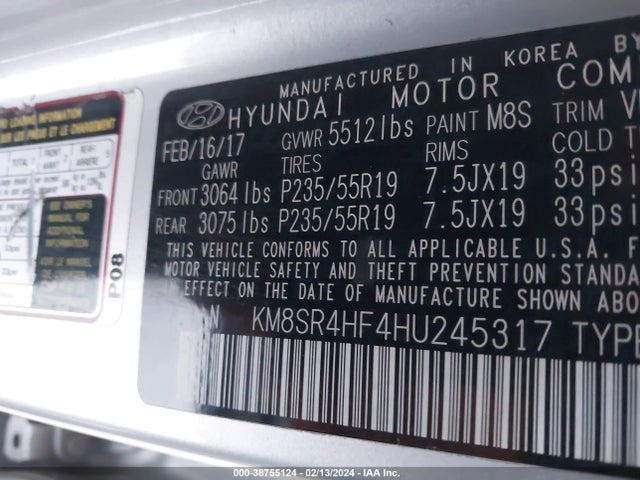 Hyundai Santa Fe Se Ultimate 2017 KM8SR4HF4HU245317 Image 9
