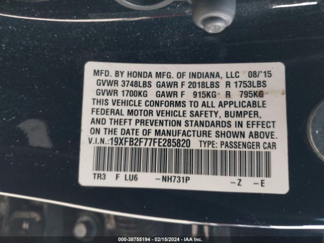 19XFB2F77FE285820 Honda CIVIC SE
