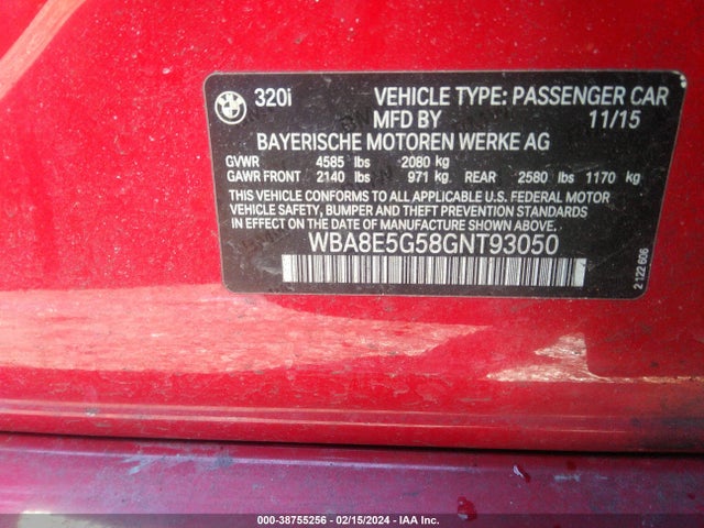 BMW 320i Xdrive 2016 WBA8E5G58GNT93050 Image 9