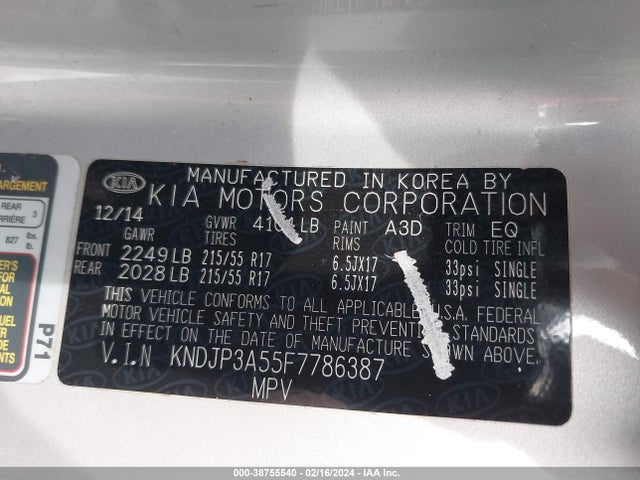 KIA SOUL + 2015 KNDJP3A55F7786387 Image 9