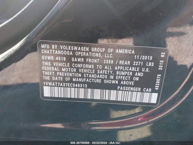 Volkswagen Passat 1.8t S 2014 1VWAT7A37EC046313 Image 9