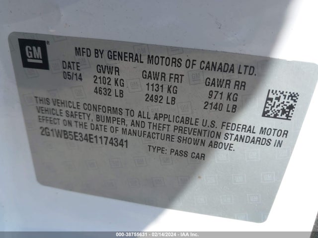 Chevrolet Impala Limited Lt 2014 2G1WB5E34E1174341 Image 9