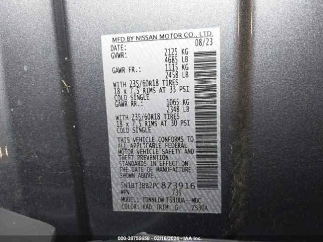 5N1BT3BB2PC873916 Nissan Rogue Sv Intelligent Awd