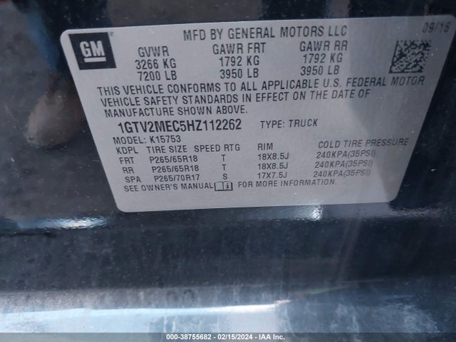 GMC Sierra 1500 Sle 2017 1GTV2MEC5HZ112262 Image 9