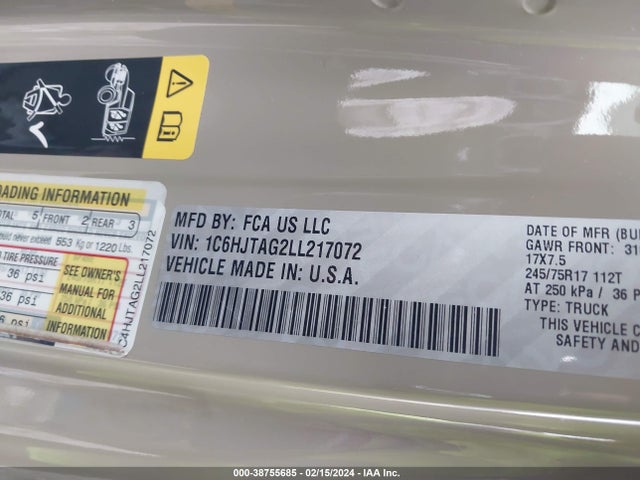 1C6HJTAG2LL217072 Jeep Gladiator Sport S 4x4