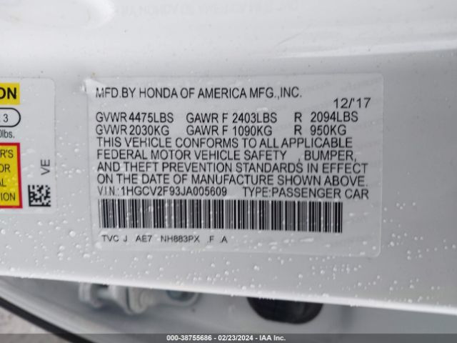 1HGCV2F93JA005609 Honda Accord Touring 2.0t