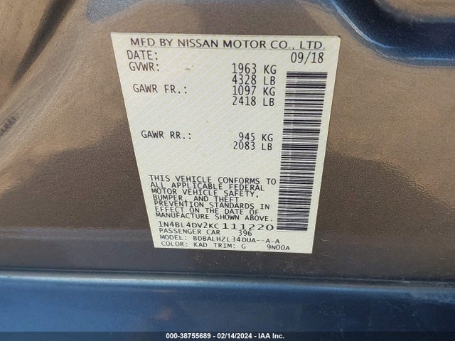 Nissan Altima 2.5 Sv 2019 1N4BL4DV2KC111220 Image 9
