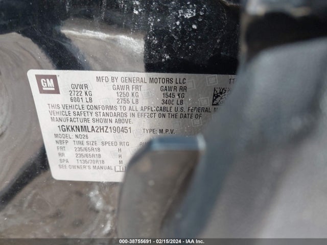 GMC Acadia Slt-1 2017 1GKKNMLA2HZ190451 Image 9