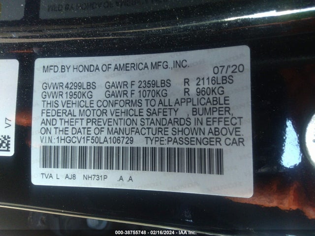 Honda Accord Ex-l 2020 1HGCV1F50LA106729 Image 9