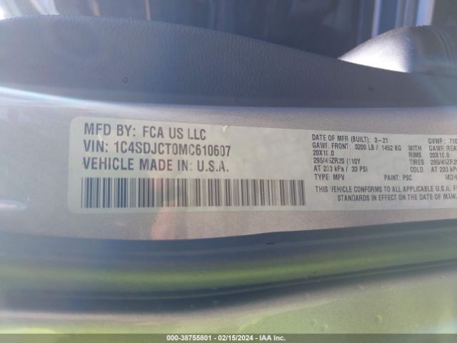 1C4SDJCT0MC610607 Dodge Durango R/t Awd