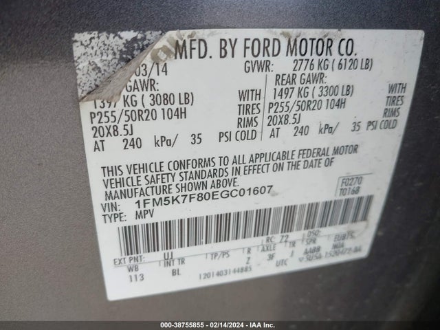 Ford Explorer Limited 2014 1FM5K7F80EGC01607 Image 9