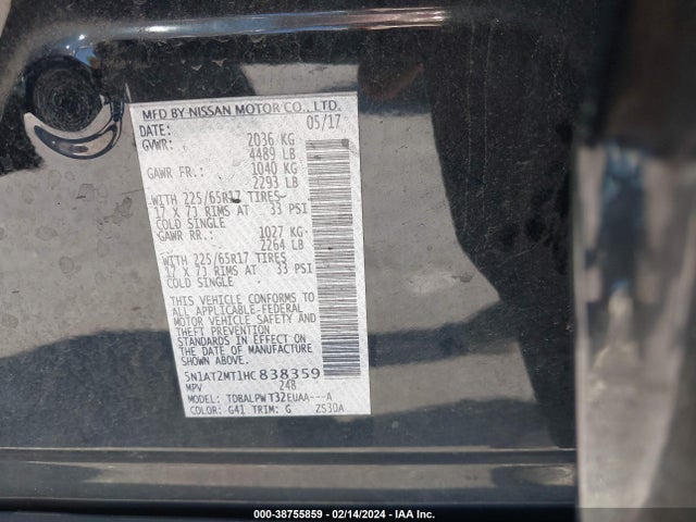 Nissan ROGUE S 2017 5N1AT2MT1HC838359 Image 9