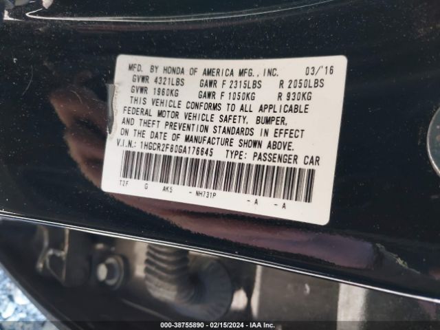 1HGCR2F80GA176645 Honda Accord Ex-l