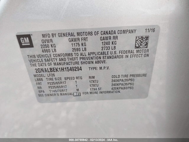 Chevrolet EQUINOX LS 2017 2GNALBEK1H1549294 Image 9