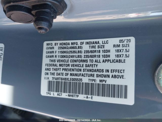 7FART6H8XLE005535 Honda Cr-v Hybrid Ex-l