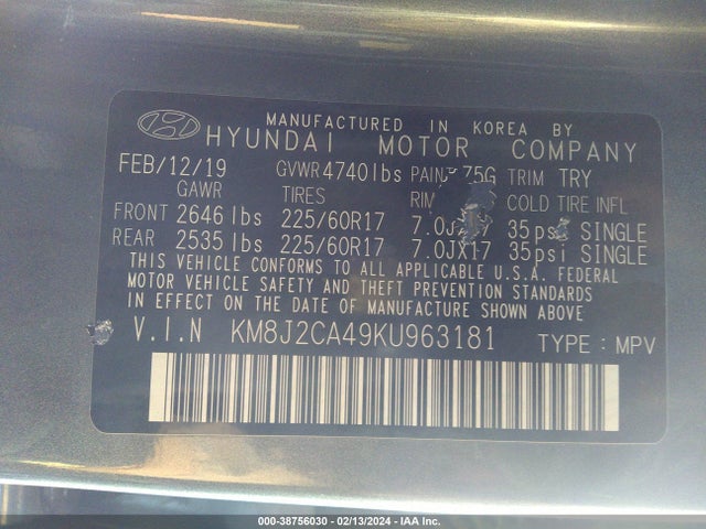 Hyundai TUCSON SE 2019 KM8J2CA49KU963181 Image 9