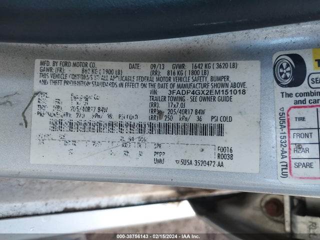 2014 FORD FIESTA ST VIN: 3FADP4GX2EM151018