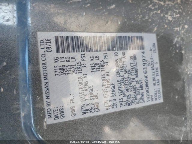 Nissan Pathfinder Sv 2017 5N1DR2MM5HC619974 Image 9