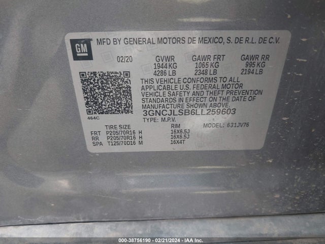 Chevrolet Trax Fwd Lt 2020 3GNCJLSB6LL259603 Image 9