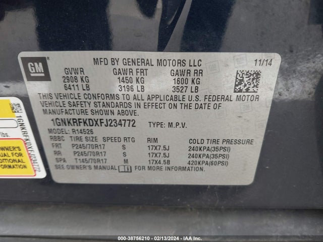 Chevrolet Traverse Ls 2015 1GNKRFKDXFJ234772 Image 9