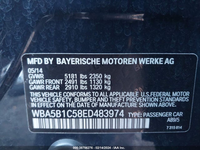 BMW 535i 2014 WBA5B1C58ED483974 Image 9
