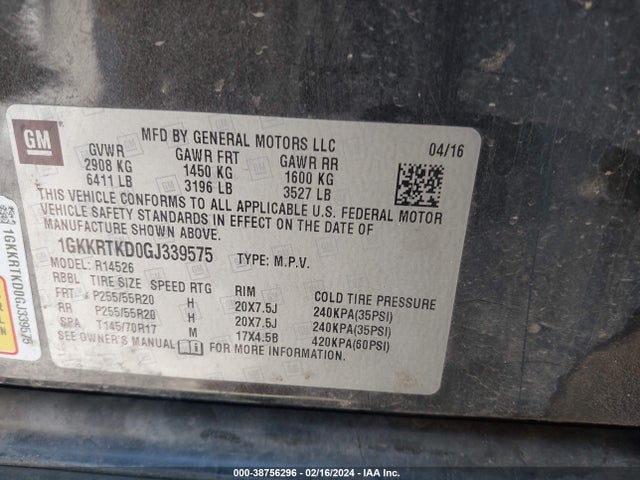 GMC Acadia Denali 2016 1GKKRTKD0GJ339575 Image 9