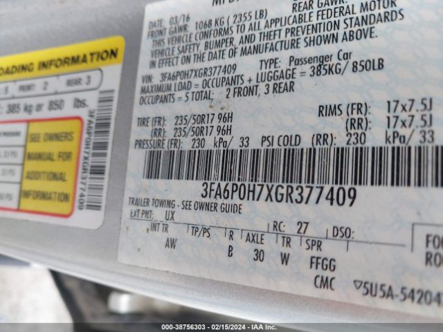3FA6P0H7XGR377409 Ford FUSION SE